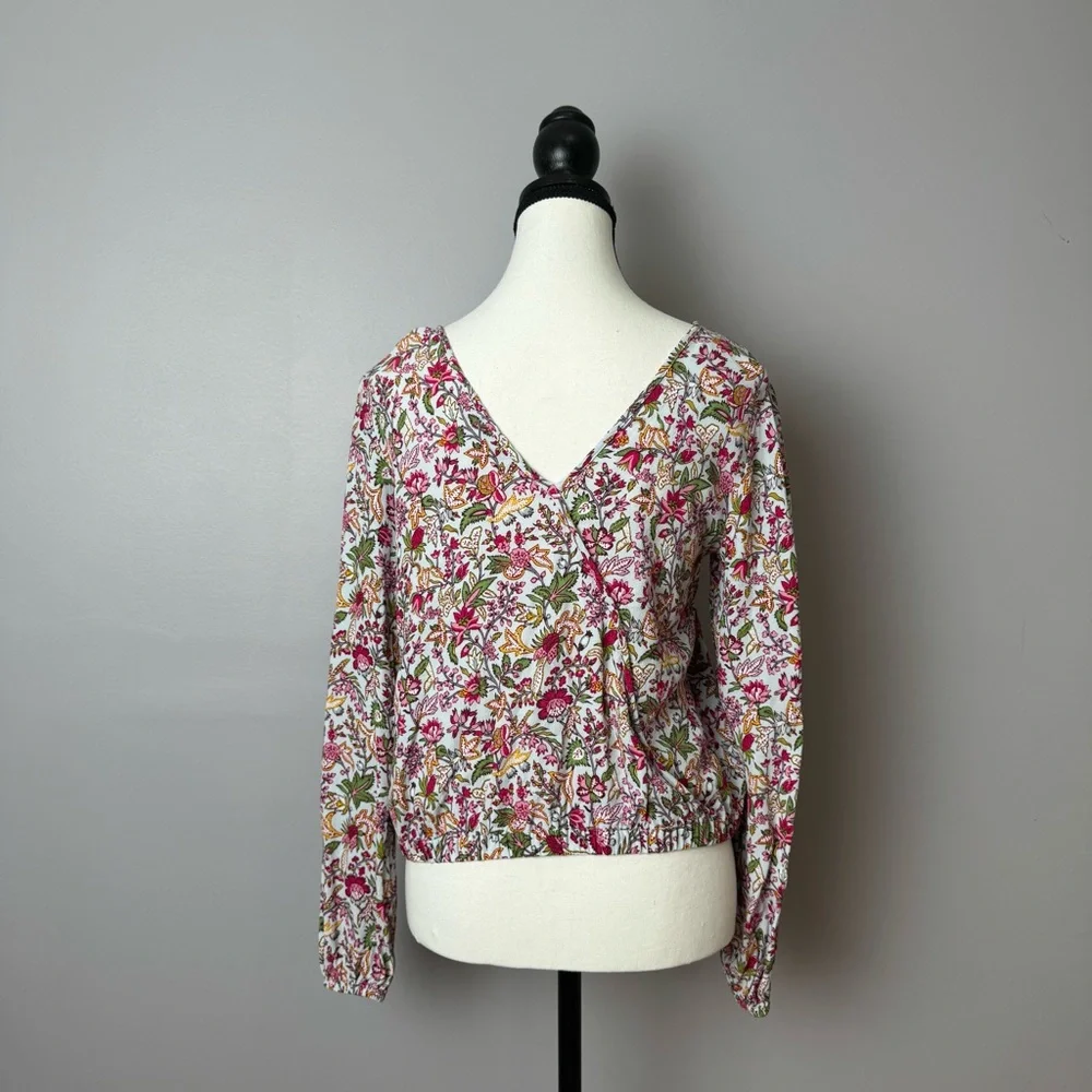 Loft Jungle Wrapped Back floral long sleeve cropped top size xs - Picture 12 of 12